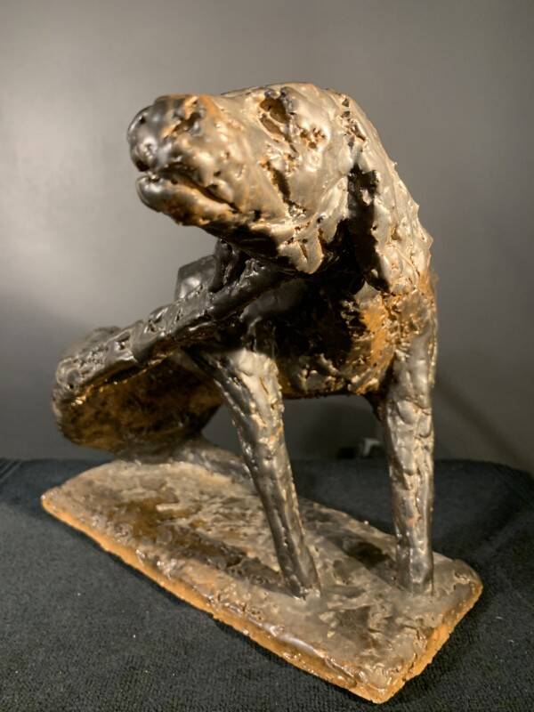 Animal Sculpture Dog, Glazed Stoneware, Unique Piece, 1960s