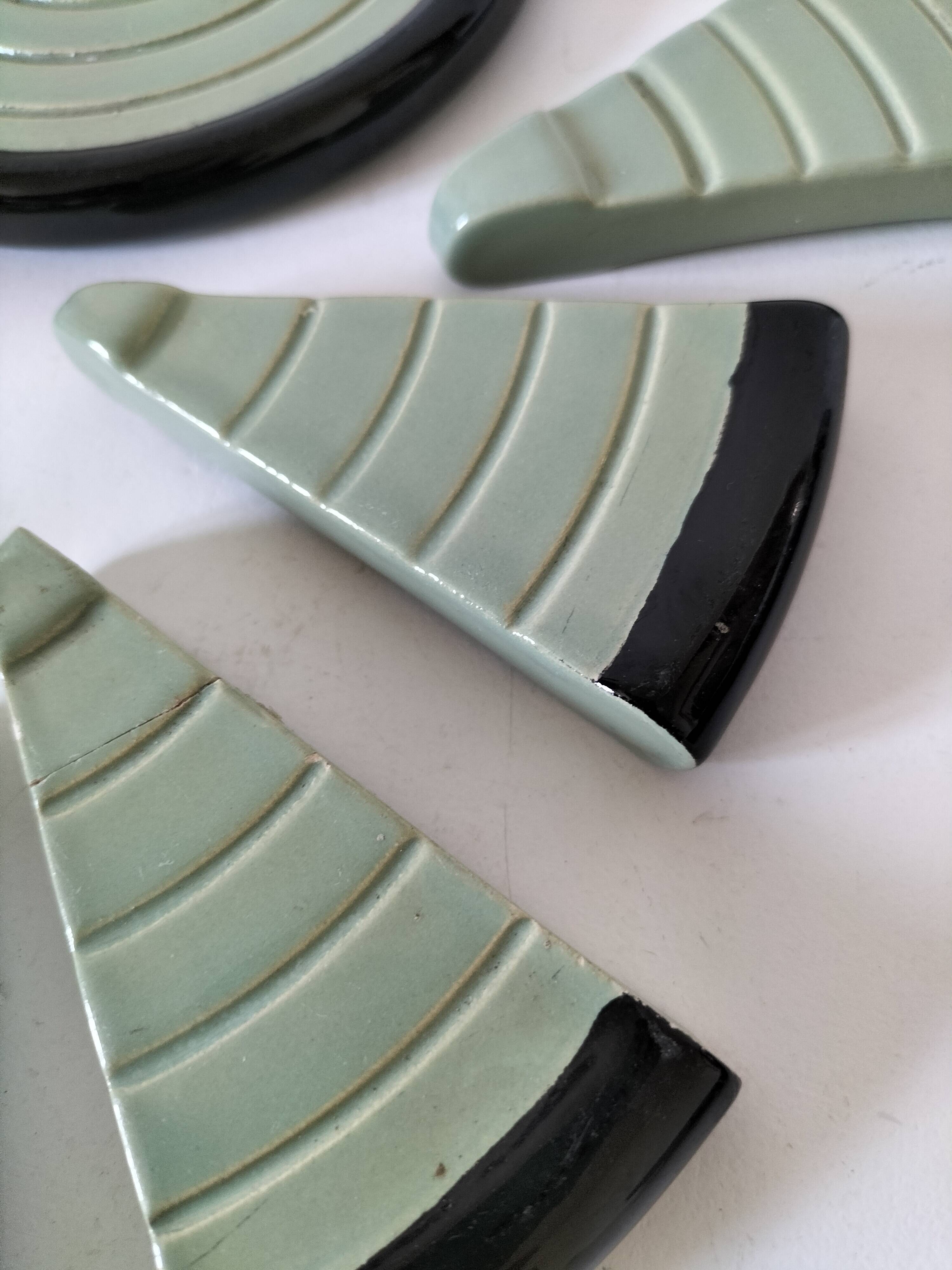 Art Deco celadon and black modular service cutlery rest