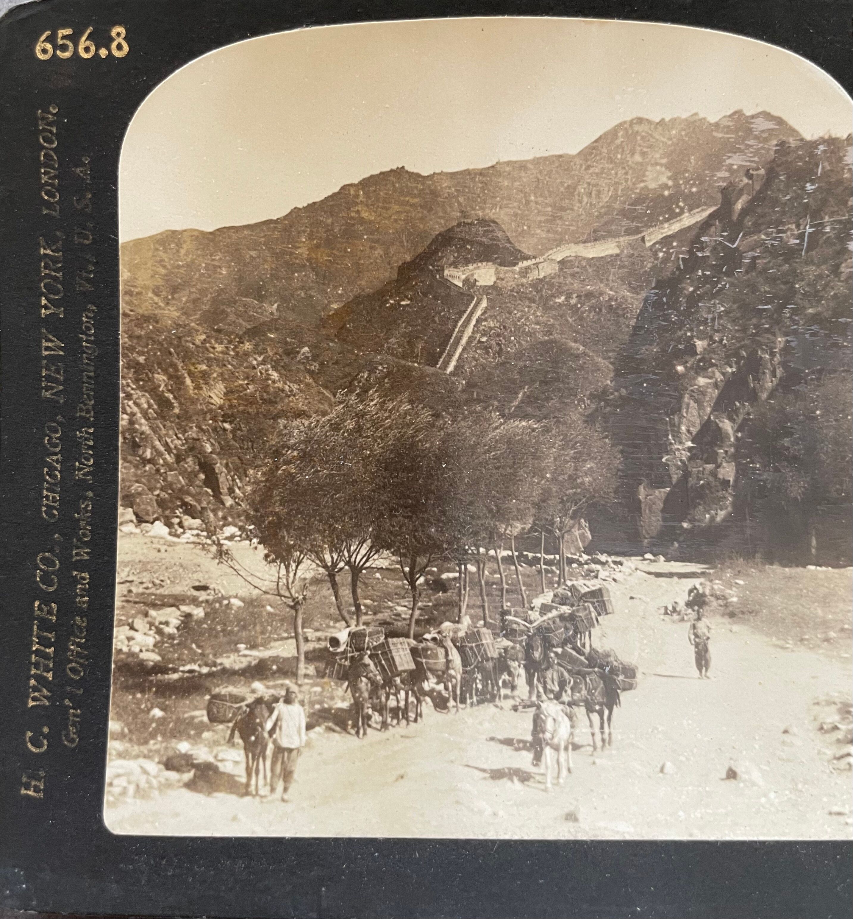 Old photography stereo, stereograph, luxury albumine 1903 Great Wall of China