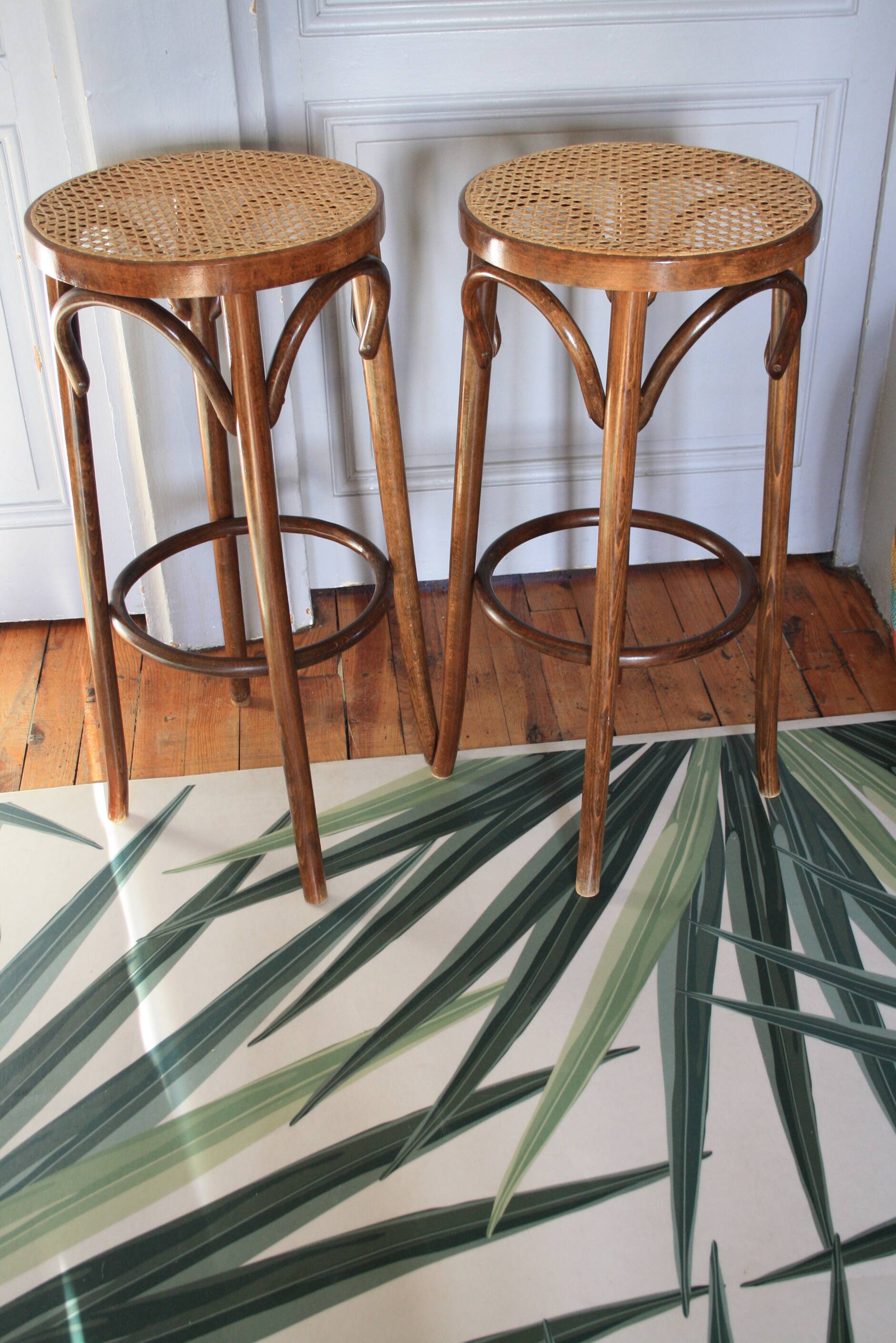 high cane and wood stool