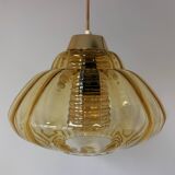 Vintage pendant lamp with amber glass shade