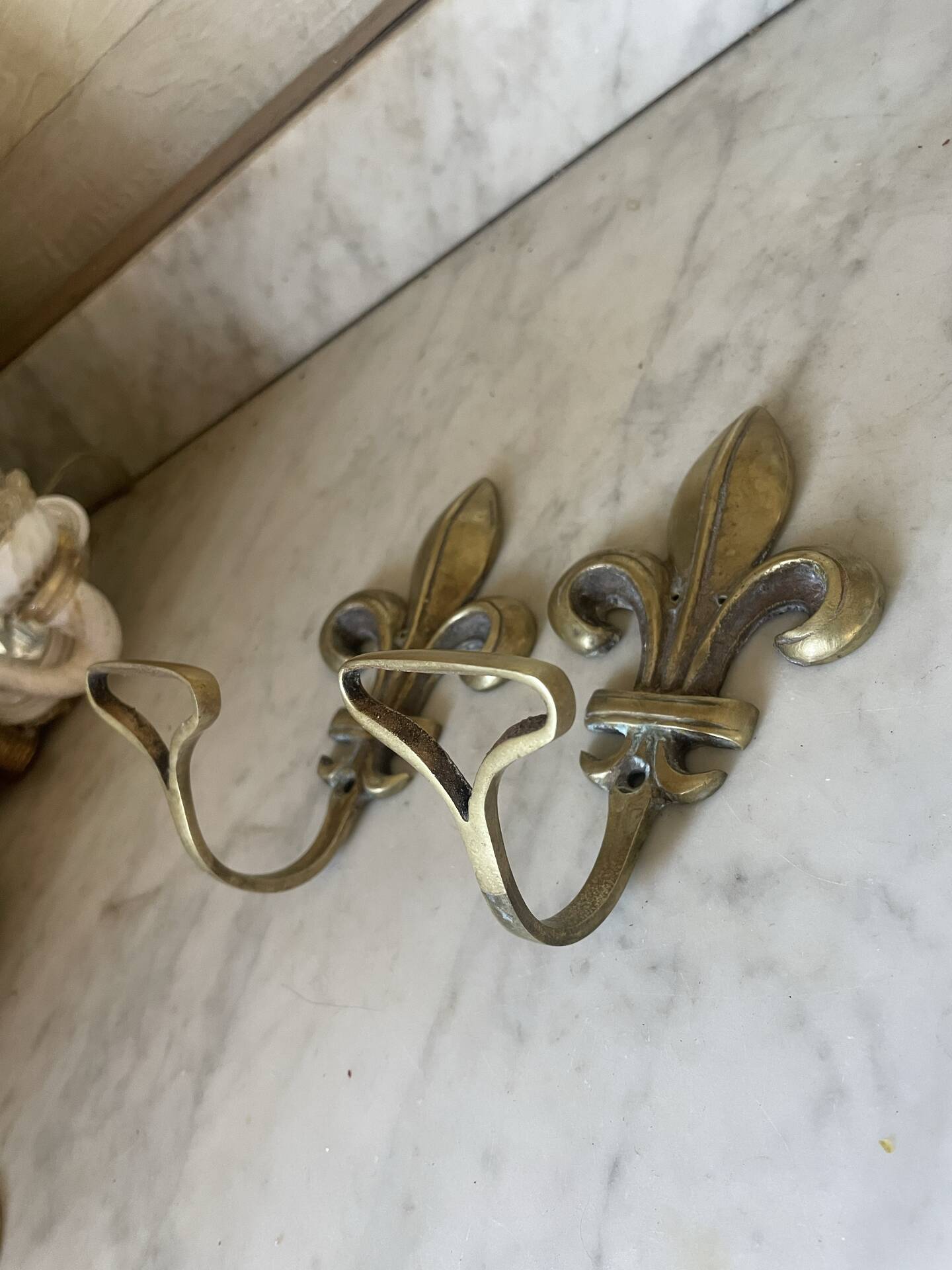 Pair of antique gilt bronze lily flower wall brackets.