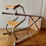 Vintage step stool in brown formica and chrome steel