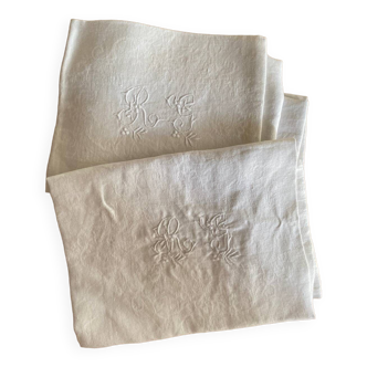 12 napkins in linen damask embroidered RG late 19th century.