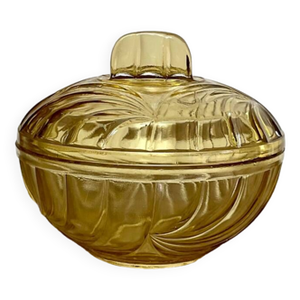 Yellow glass sugar bowl