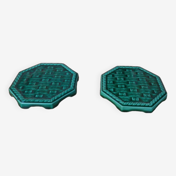 Pair of Digoin Sarreguemines bottle coasters