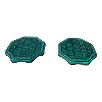 Pair of Digoin Sarreguemines bottle coasters