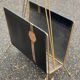 Vintage magazine rack document holder in black leather and gold metal