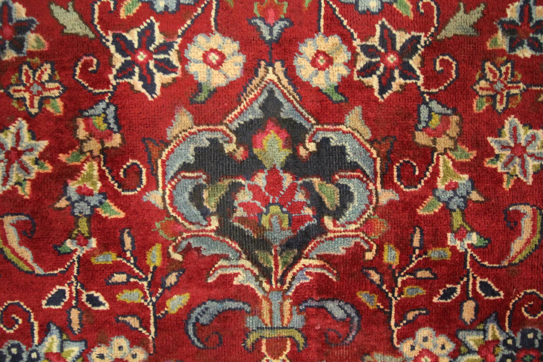 Vintage persian carpet handwoven red wool khorasan area rug- 338x243cm