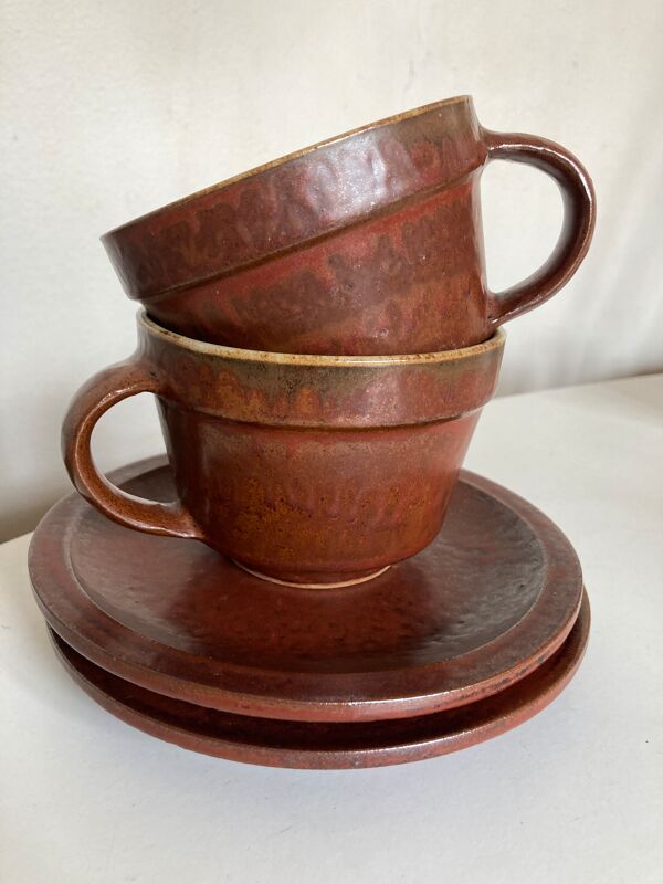 Paire de tasses déjeuners en grès Daniel de Montmollin Taizé 1970