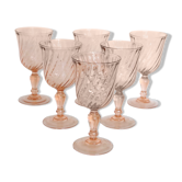 6 pink glass standing water glasses, Rosaline, from the Arcoroc brand