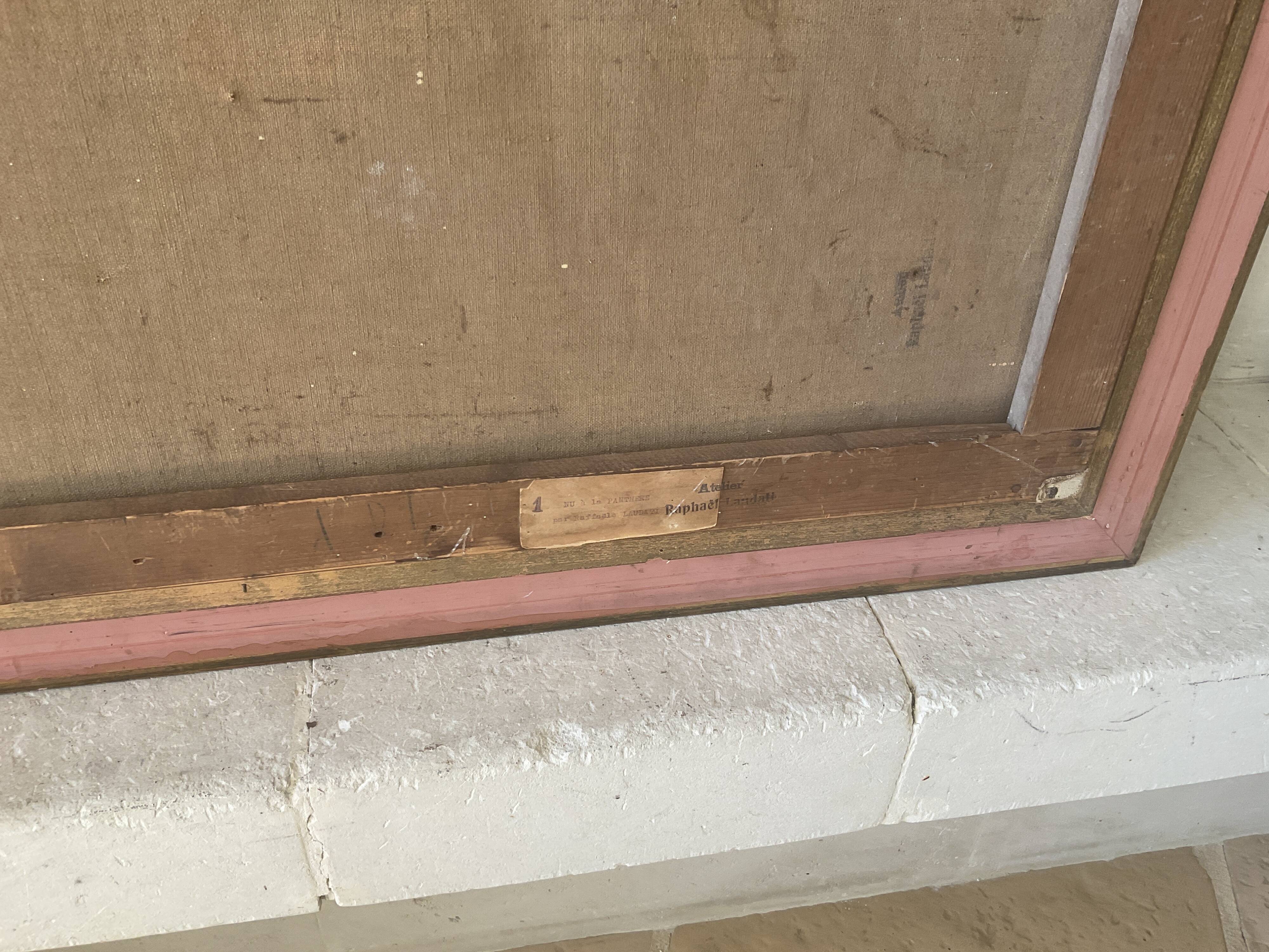 Ancient nude female painting signed Laudati, oil on canvas, French school 20th century.