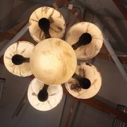 1940s Czech Art Deco Brass Opaline Glass Chandelier