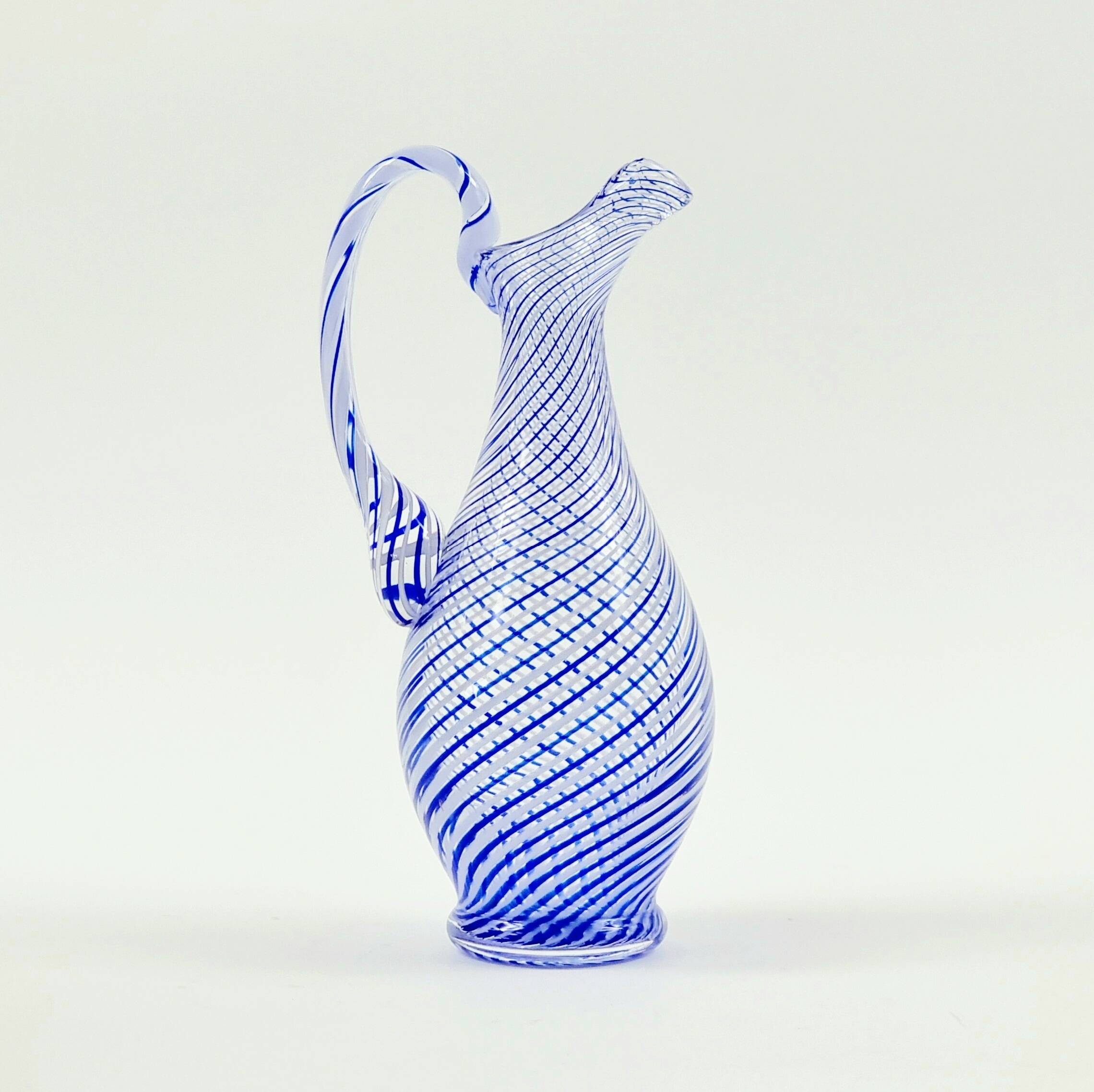 Mid-Century Murano Art Glass Mezza Filigrana Pitcher, Italy, 1960s/1970s