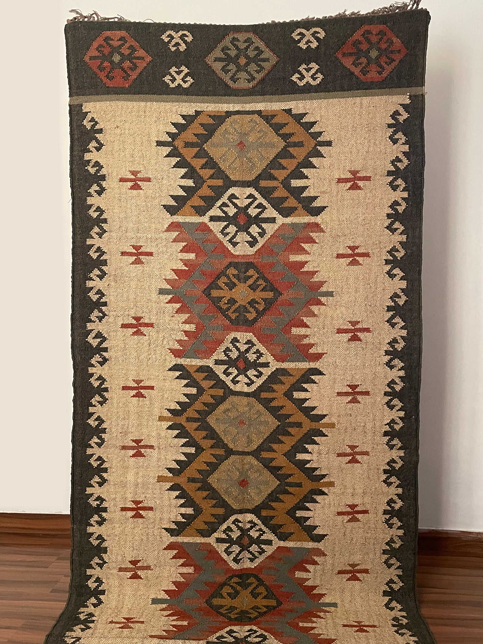 4x10 jute handwoven kilim runner rug, 120 x 300 cm handmade, kelim, carpet, indian.