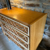 Commode chêne et rotin 1960