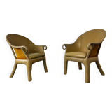 Modernist tropical brutalist leather chairs from Budji Layug, 1990s, set of 2