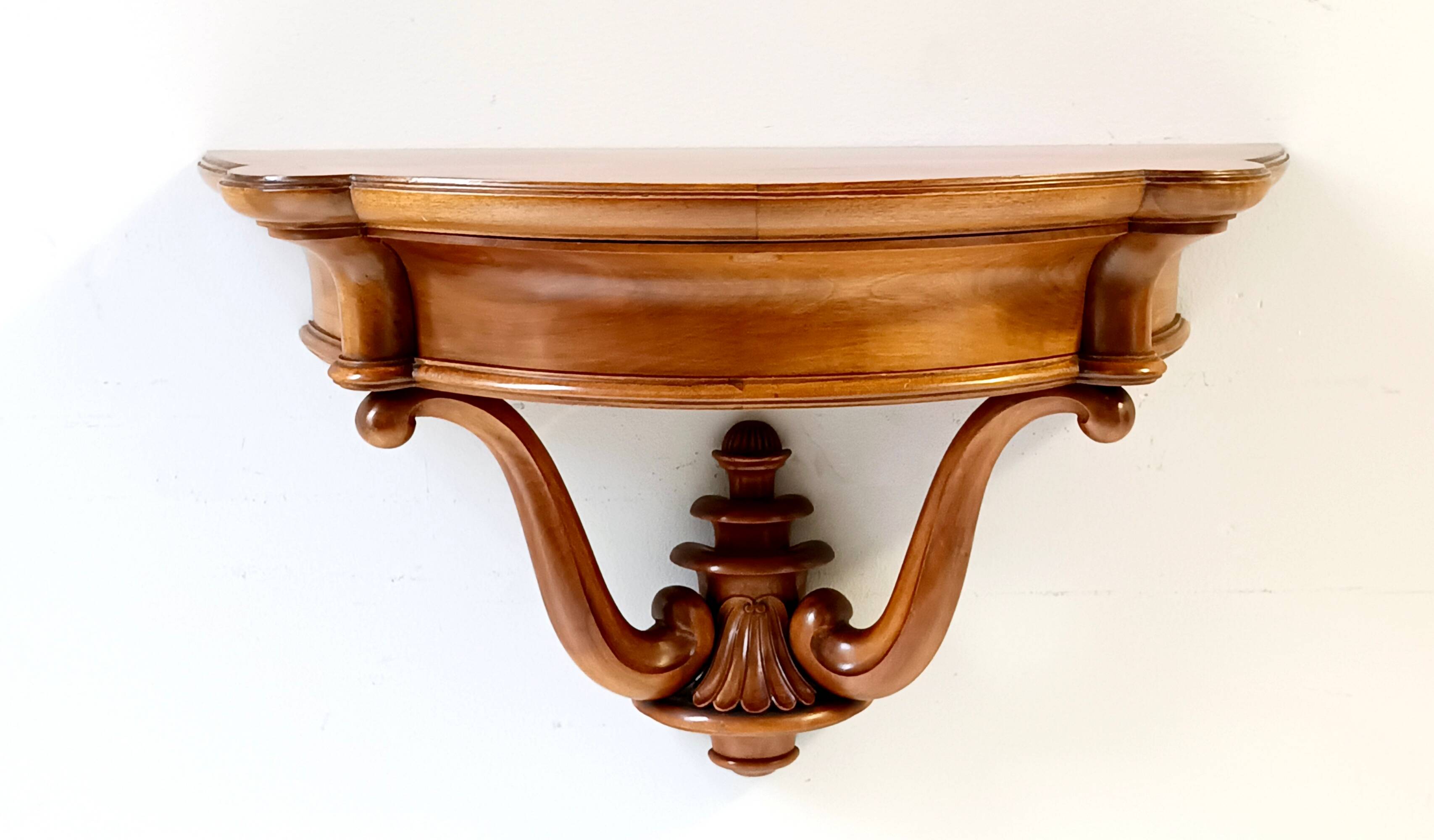 Solid Walnut Wall-Mounted Console Table, Italy