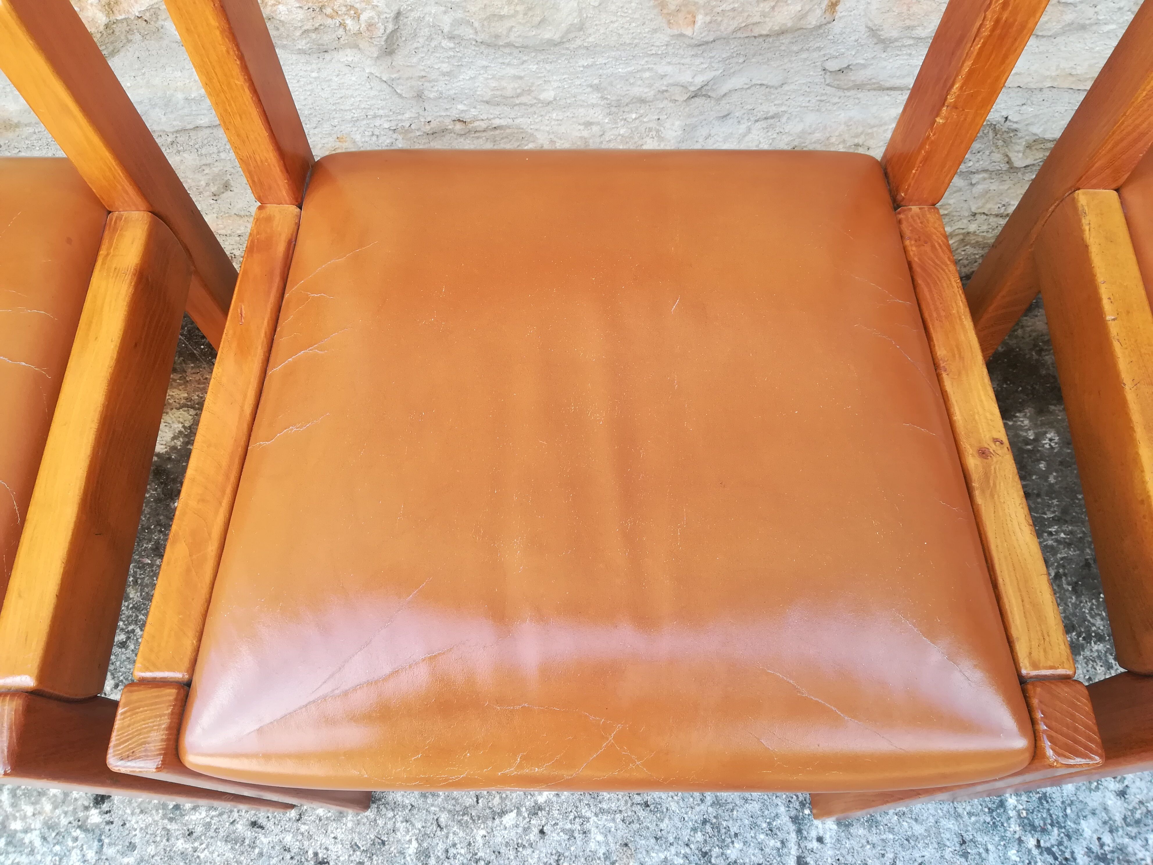Maison Regain chairs in elm and leather