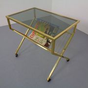 French brass and glass cart with magazine rack, 1960s