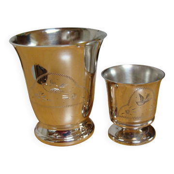Timbale and egg cup set in silver.