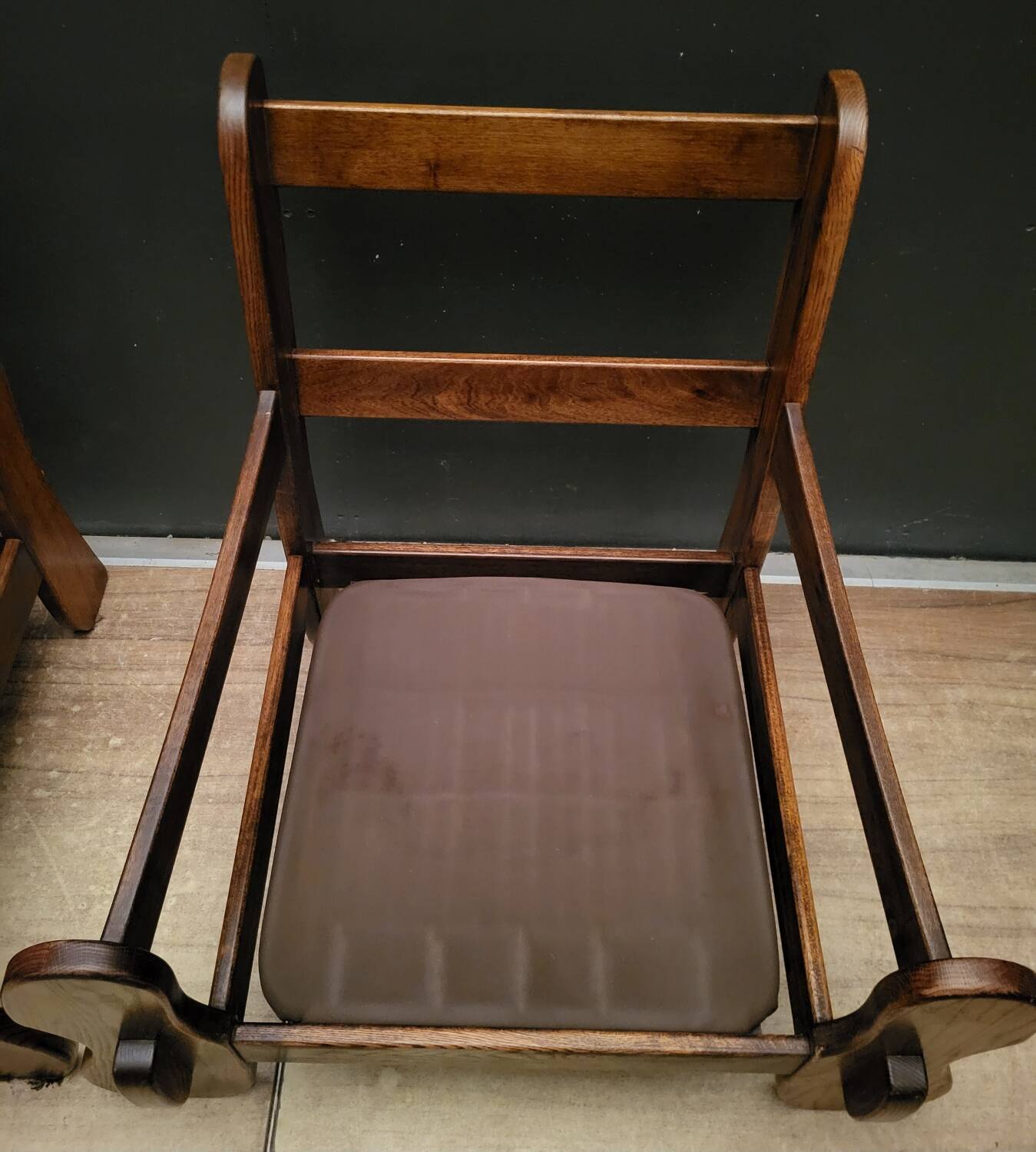Pair of Vintage Brutalist armchairs from the 60s in leather and solid oak