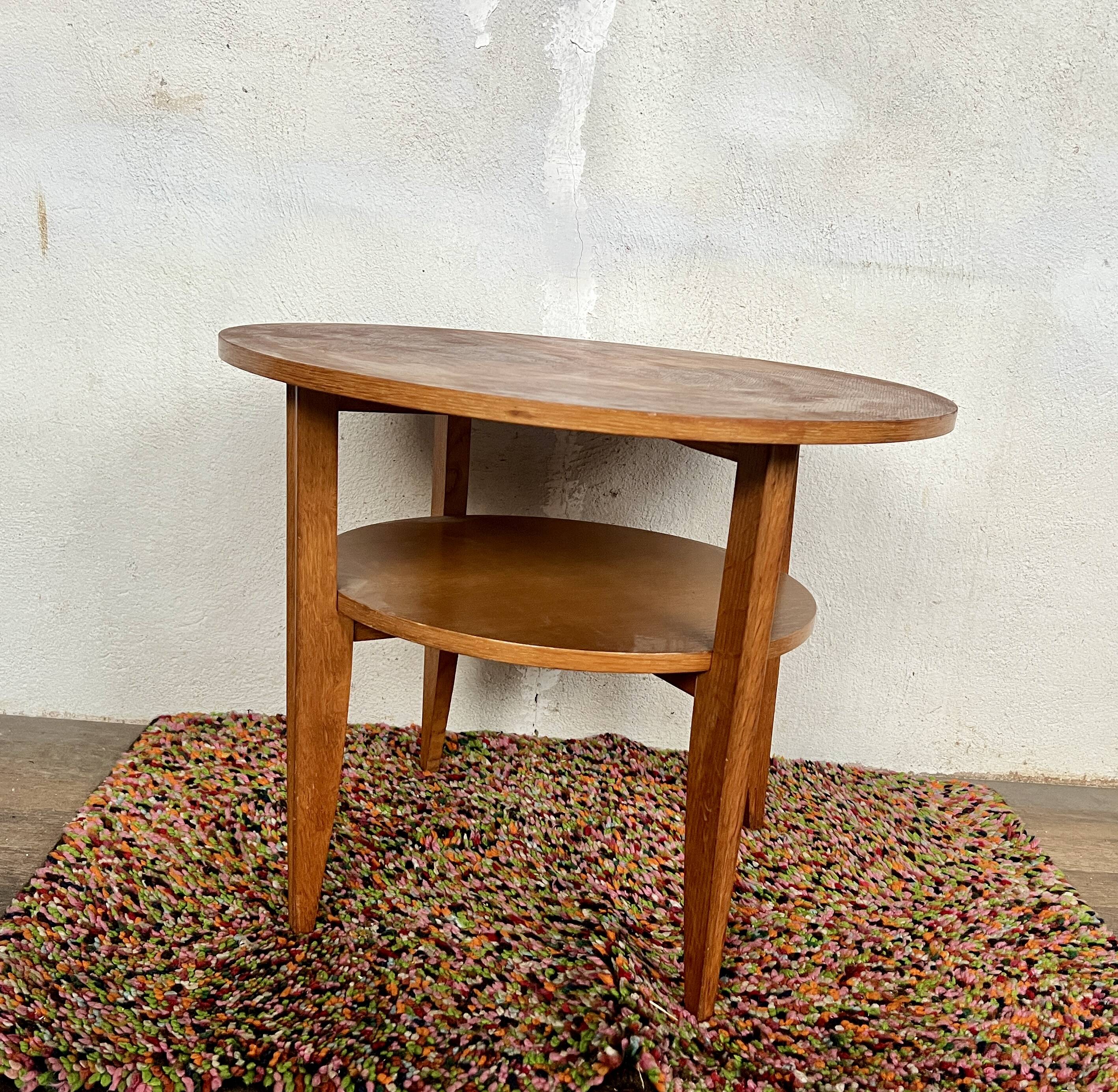 vintage round coffee table in light oak