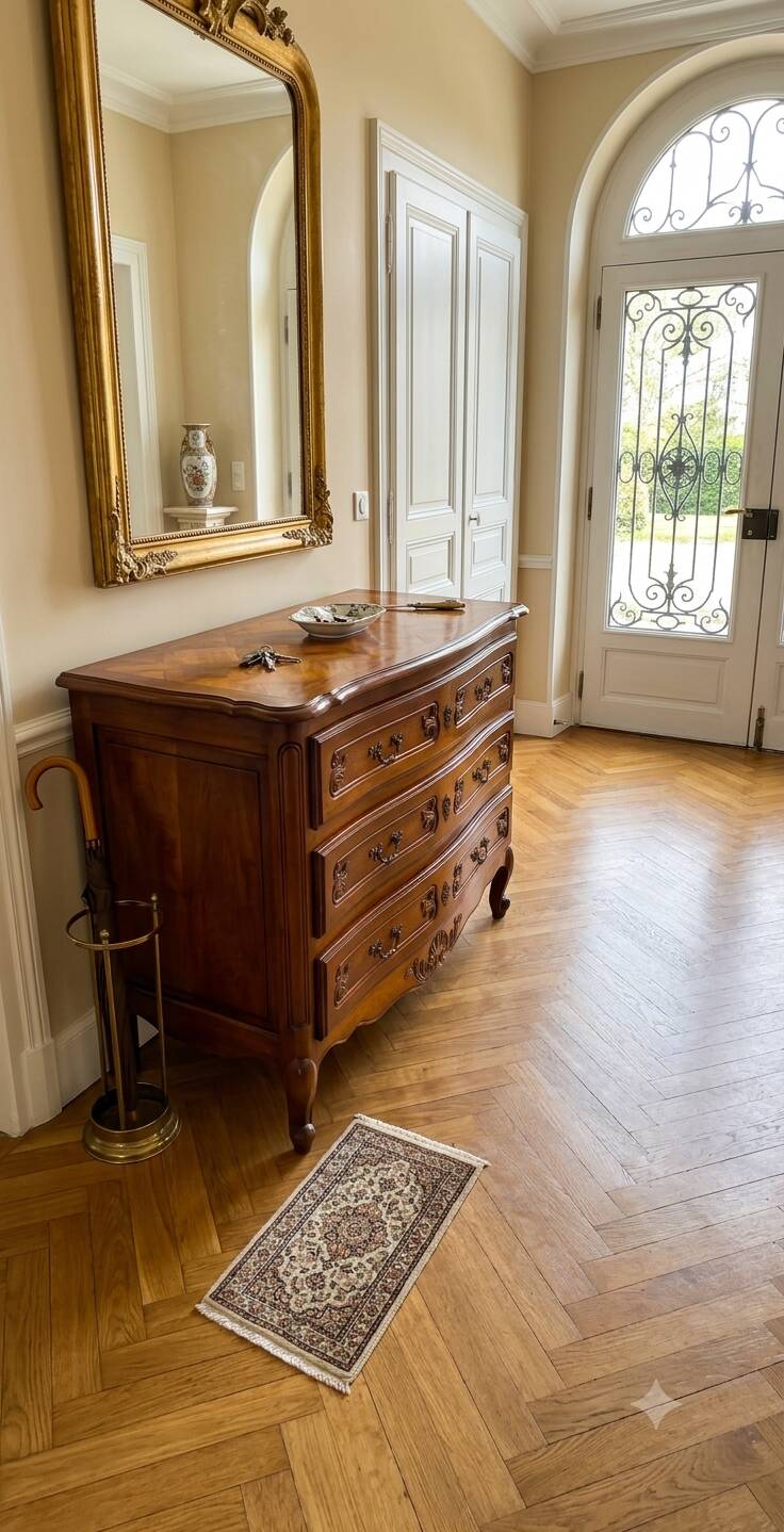 Curved commode in Louis XV style made of cherry wood.