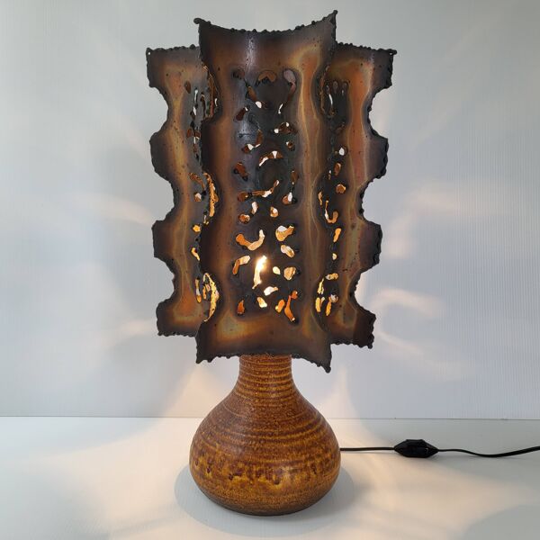 Lampe Accolay vintage en céramique & métal 1960