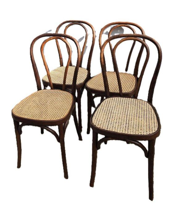 4 Chaises Bistrot En Bois Courbé Et Assise Cannée Thonet