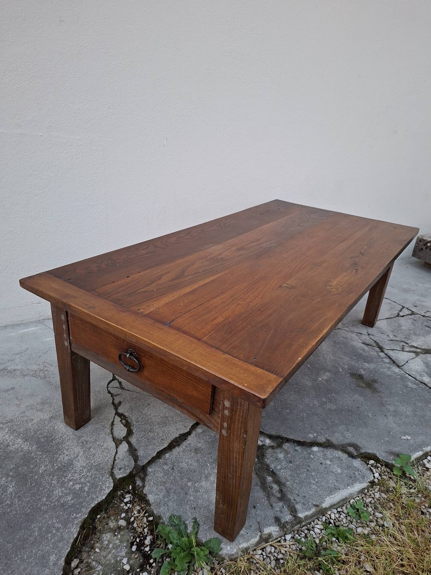 Table basse de ferme rustique ancienne un tiroir -1m42
