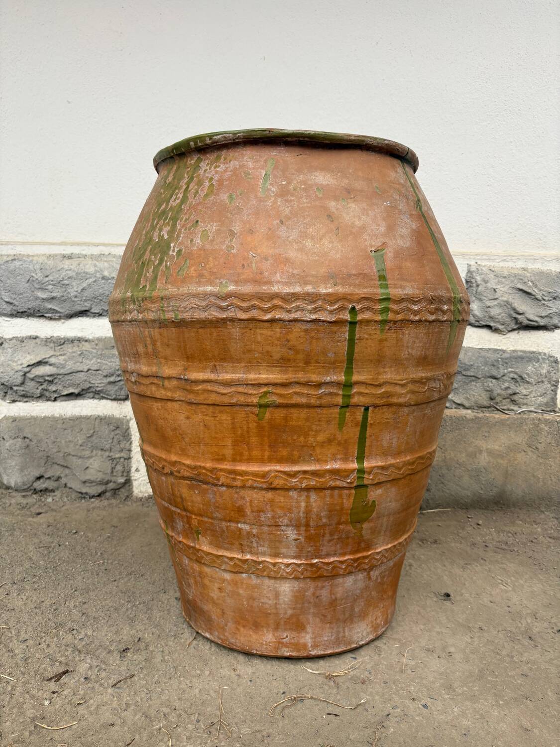 Large green glazed terracotta jar, Spain, 19th century.