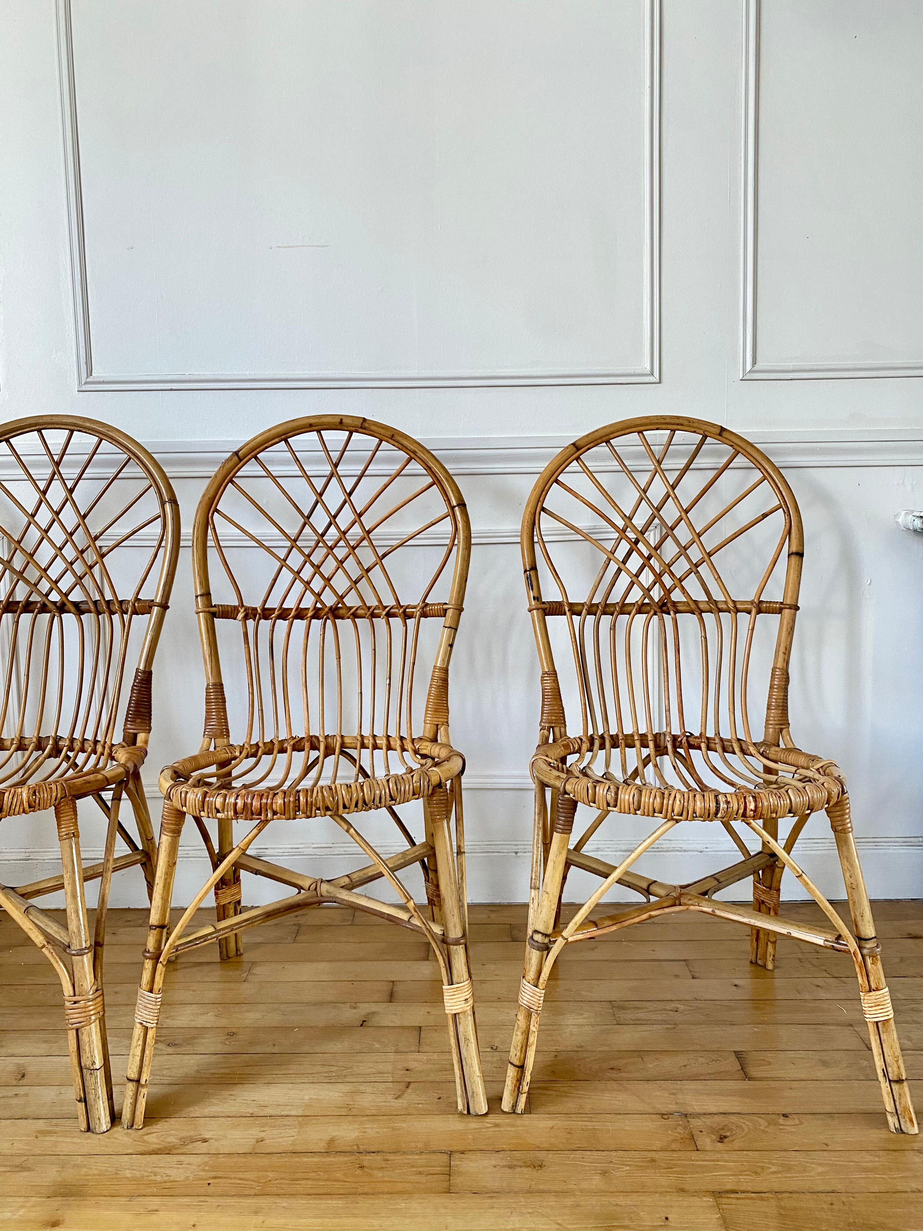 4 vintage rattan chairs