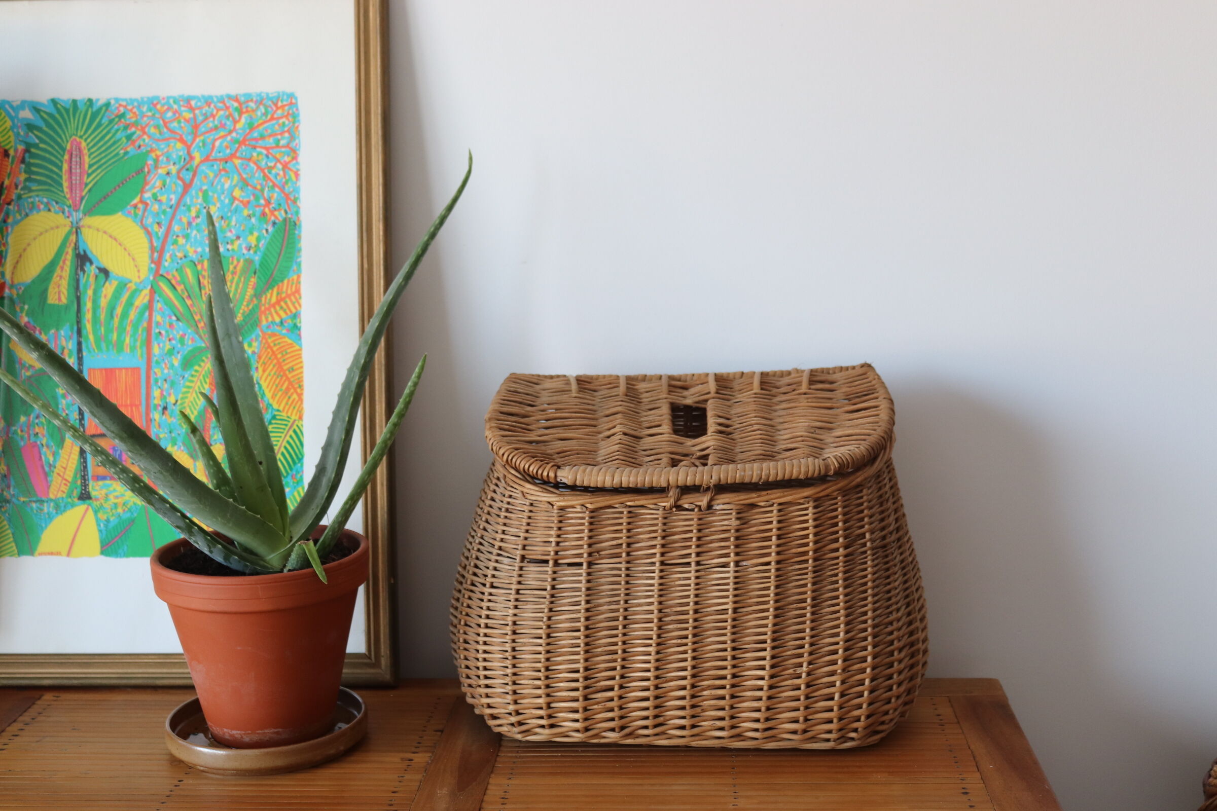 Old wicker fishing basket