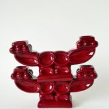 Pair of large burgundy ceramic candlesticks, 1950