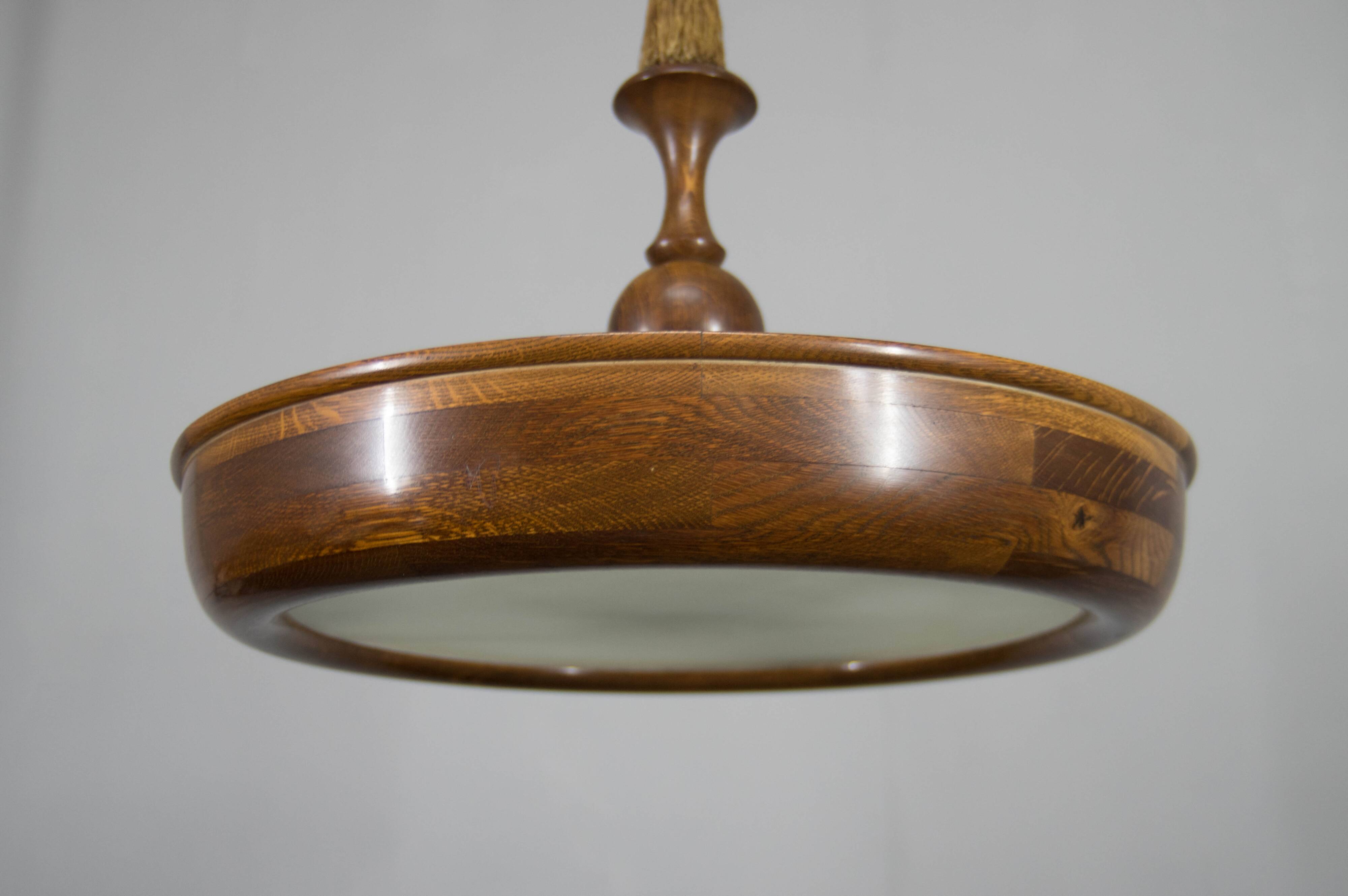 Large Wooden Art Deco Chandelier, 1930s