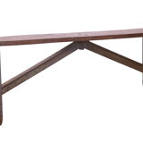 Old Burmese teak bench and wrought iron base