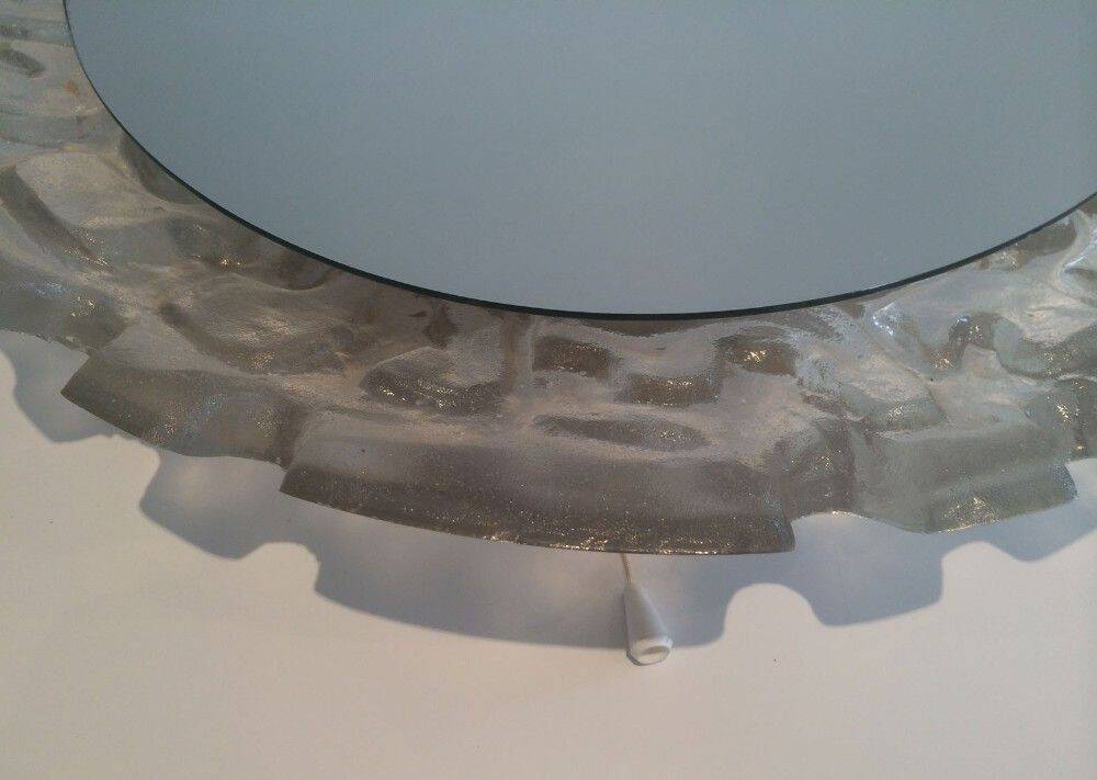 Miroir Eclairant en Plastique Moulé Blanc, Vers 1970