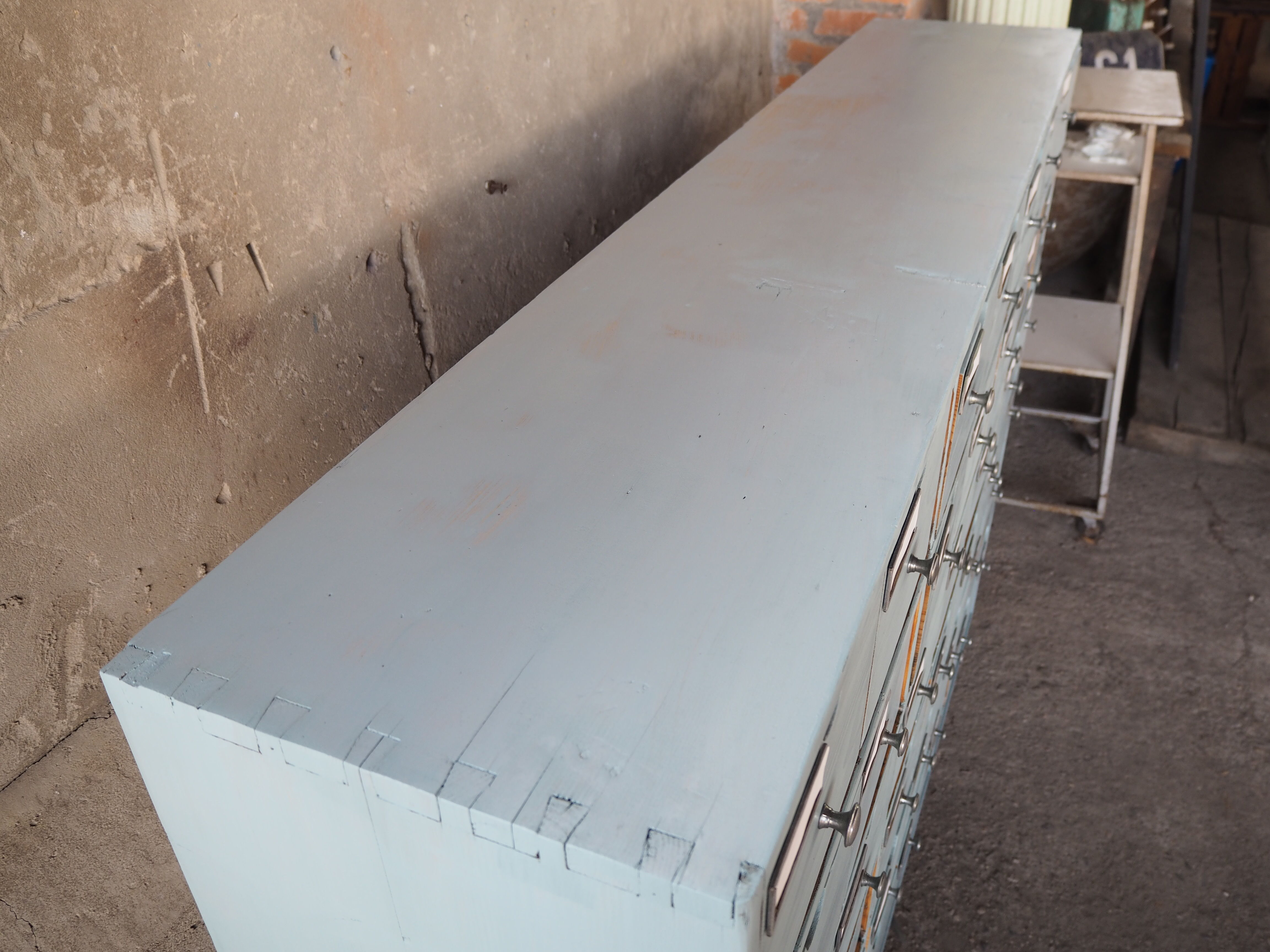 Vintage industrial wooden chest of drawers