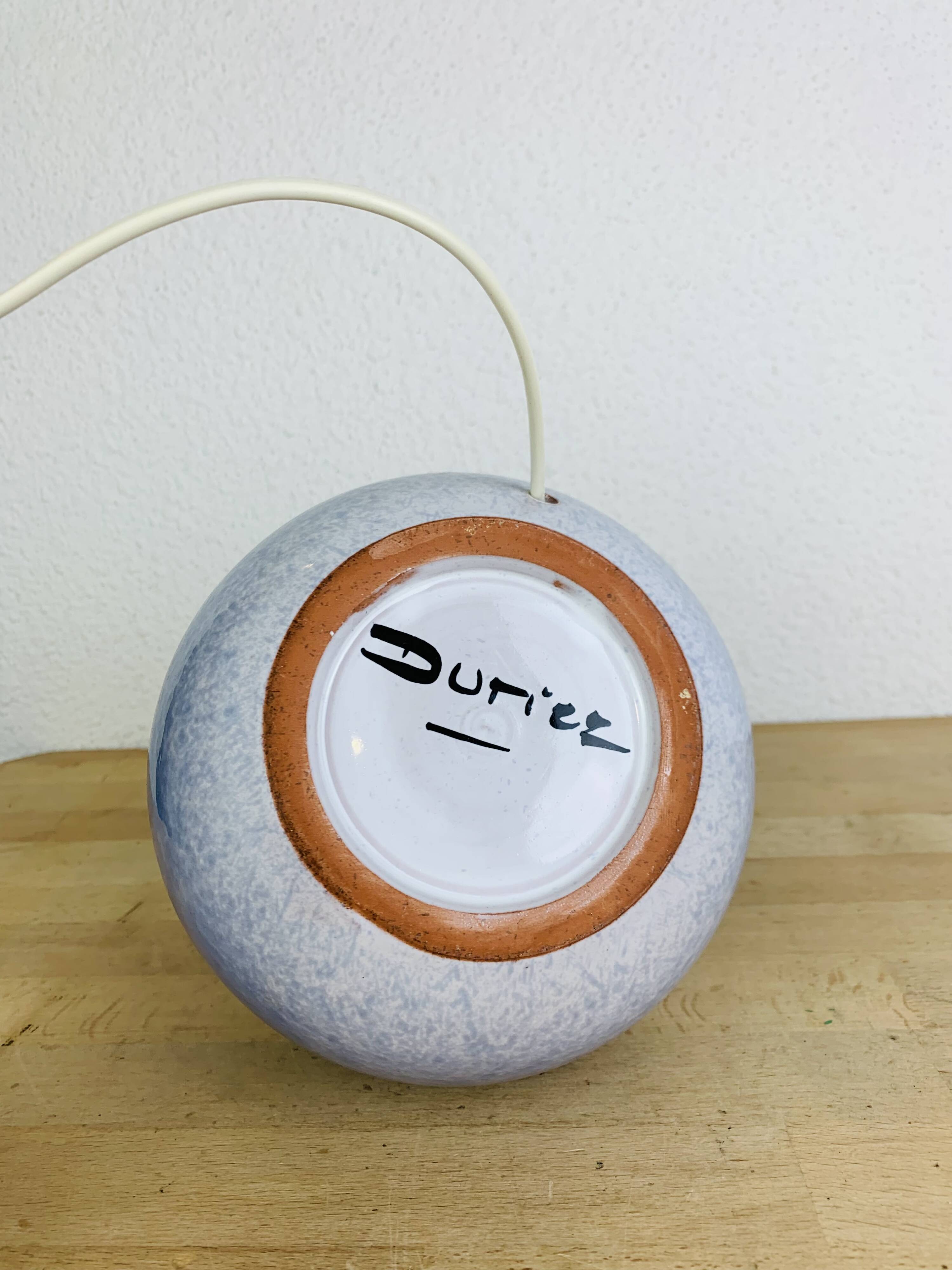 Blue ceramic ball lamp by Duriez, 1980s