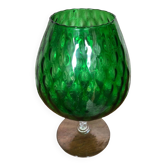 Ancien vase sur pied empoli verre vert pied transparent vintage