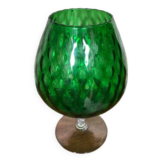 Ancien vase sur pied empoli verre vert pied transparent vintage