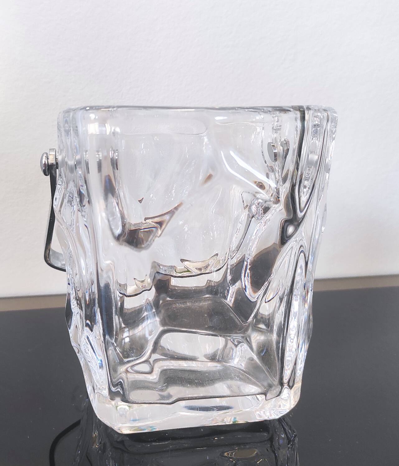 Vintage textured glass ice bucket - Brutalist style