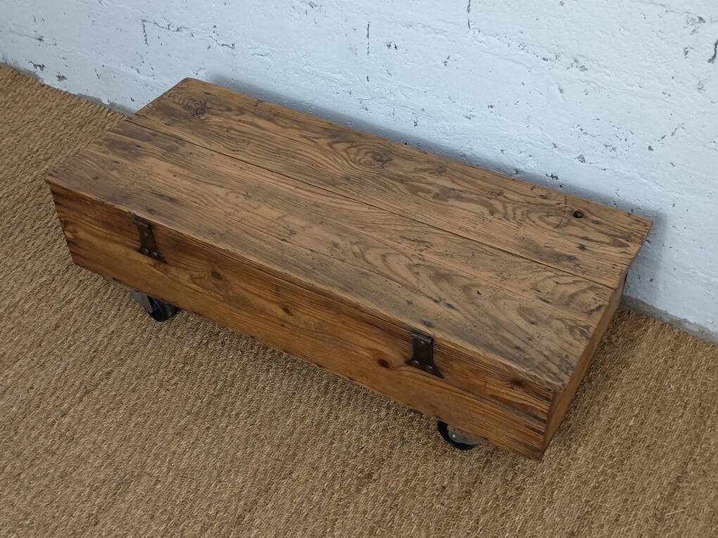 Rustic coffee table on wheels