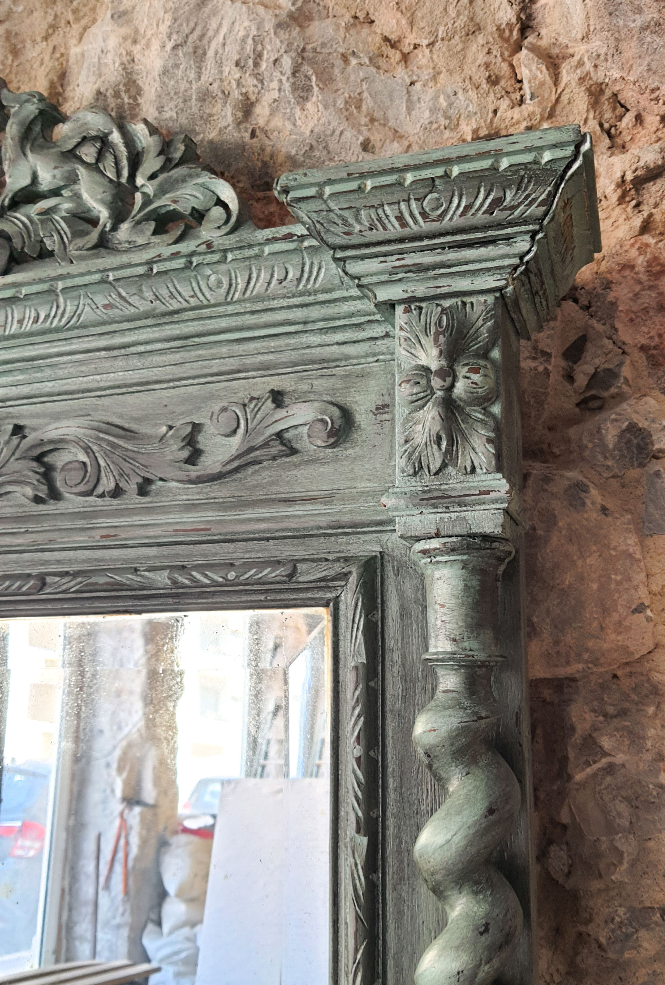 Miroir Louis XIII Shabby Chic patiné 166cm