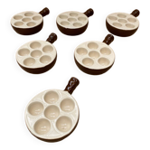 Set of 6 émile henry snail dishes in beige brown ceramic pan