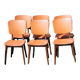 Set of 6 orange skai and wood chairs from the 60s