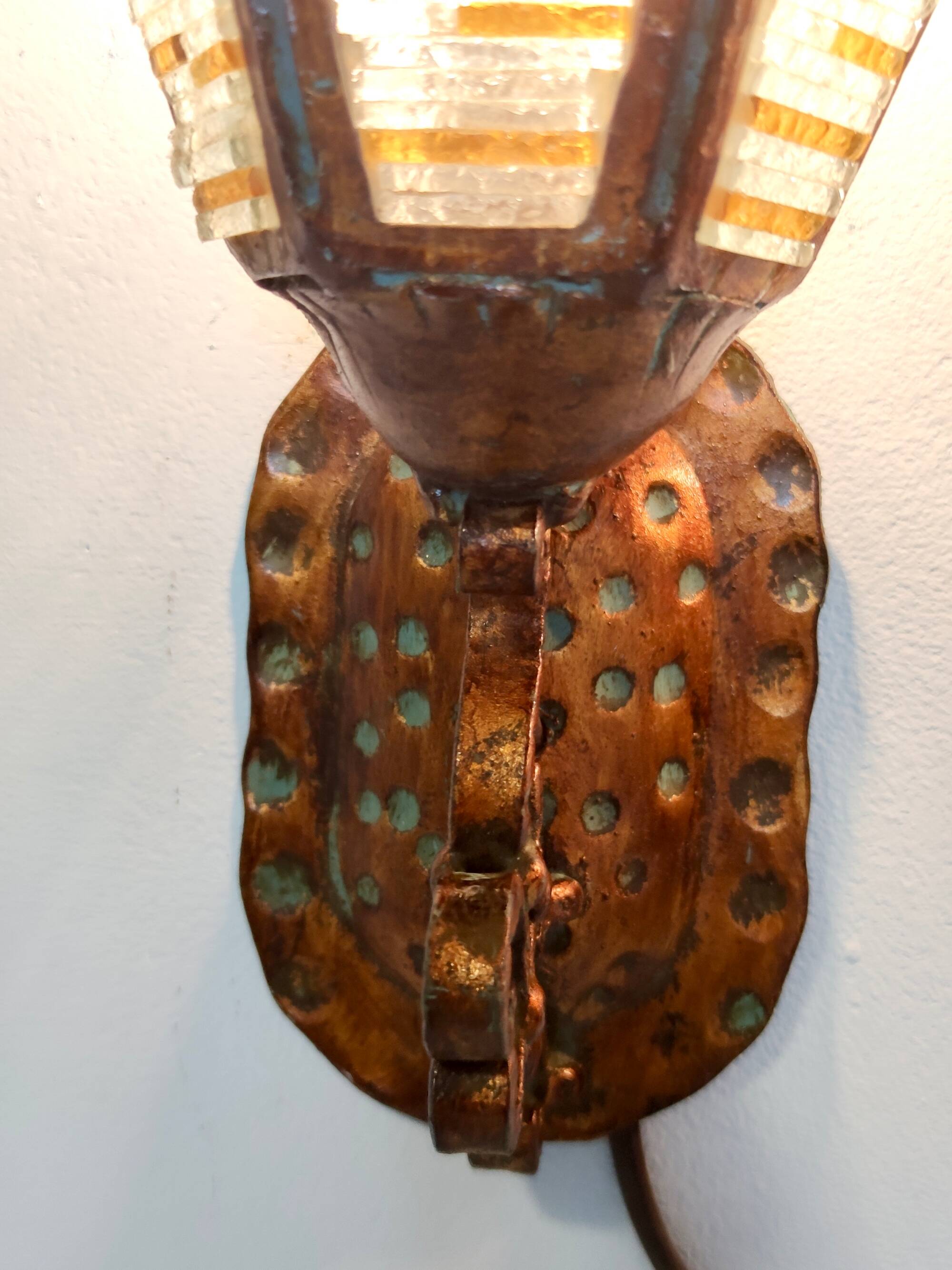 Pair of Copper and Murano Glass Appliques / Wall Lights, Italy