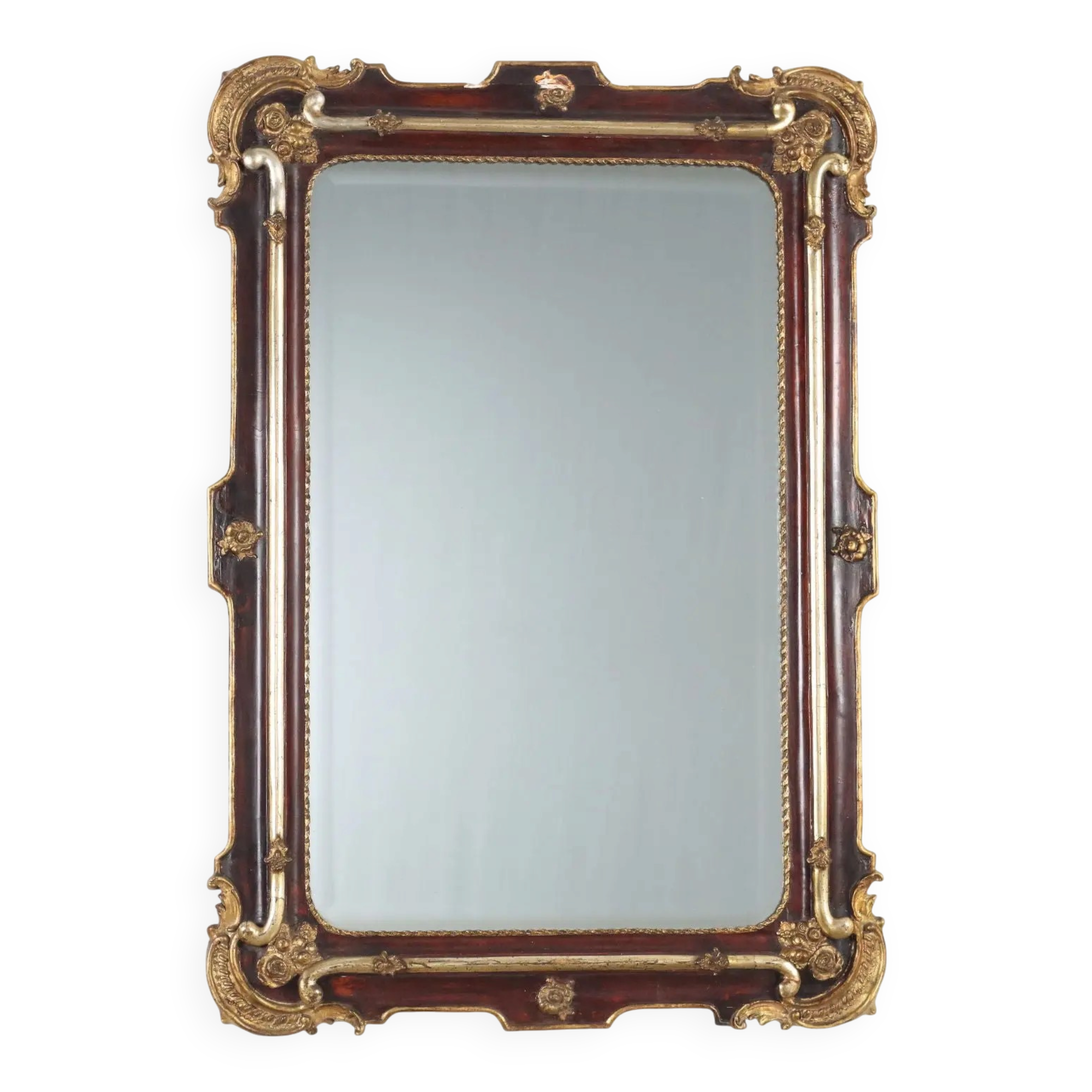 Antique lacquered and gilded wooden mirror, France, 19th century