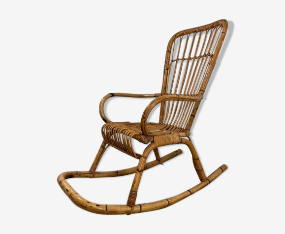 Rocking chair vintage en osier